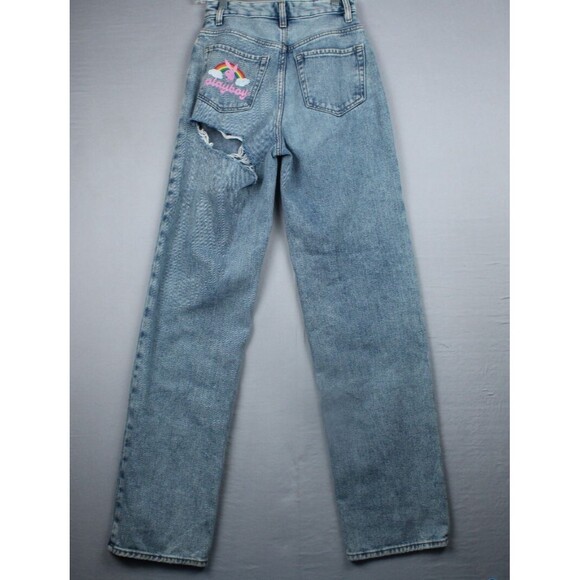 Playboy By PacSun Light Blue Jeans Medium Wash Back Slash 90’s Size 24 - Picture 3 of 16